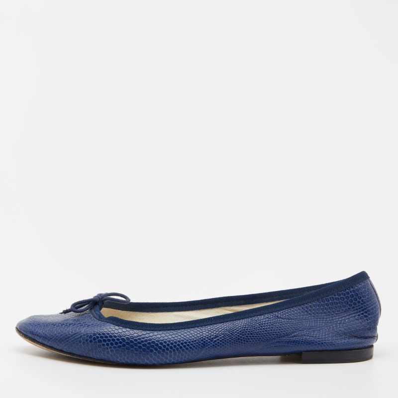 luxury-women-repetto-used-shoes-p807918-1685191631-009 Repetto Blue Croc Embossed Leather Bow Ballet Flats Size 40