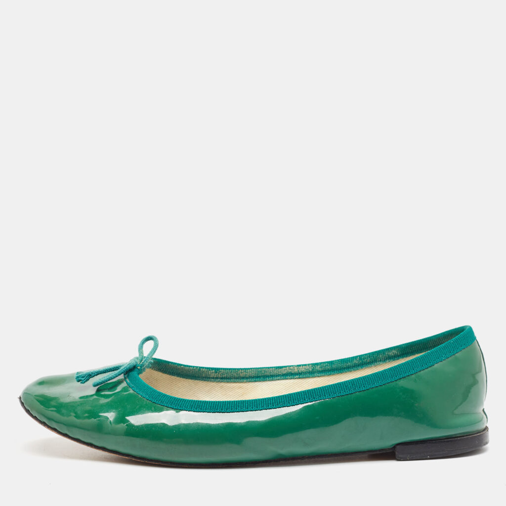 luxury-women-repetto-used-shoes-p933229-010 Repetto Green Patent Leather Bow Ballet Flats Size 38