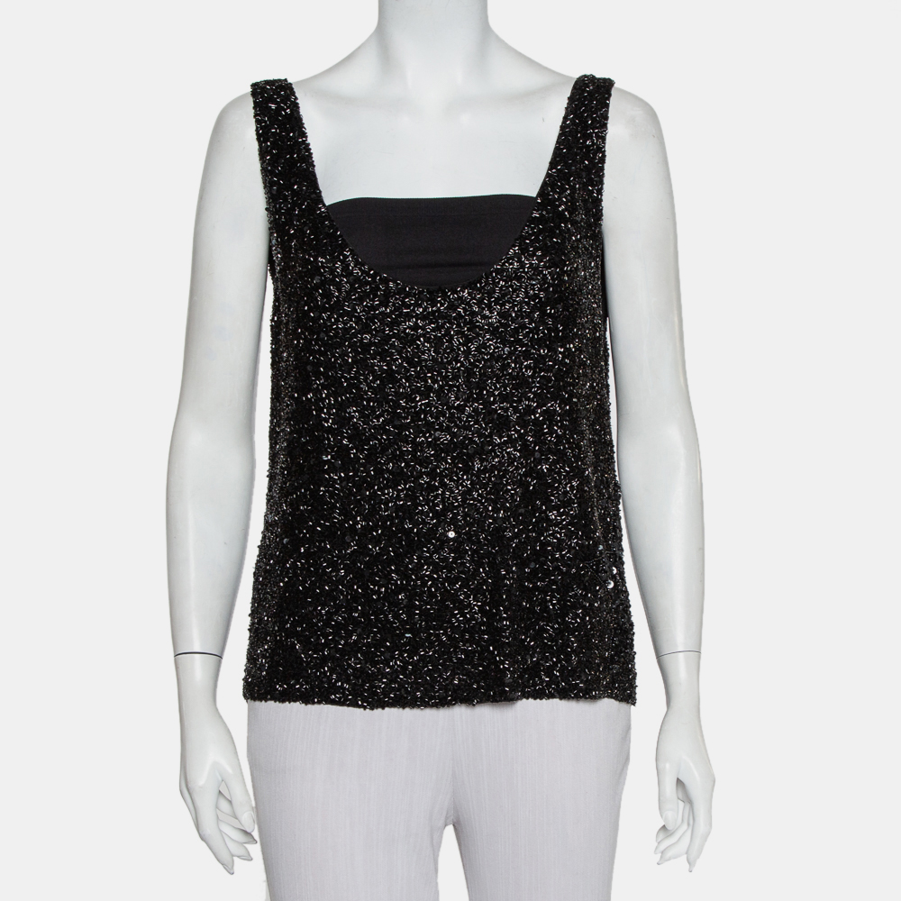 luxury-women-retrofete-new-clothes-p431418-009 Retrofete Black Sequin & Bead Embellished Synthetic Tank Top L