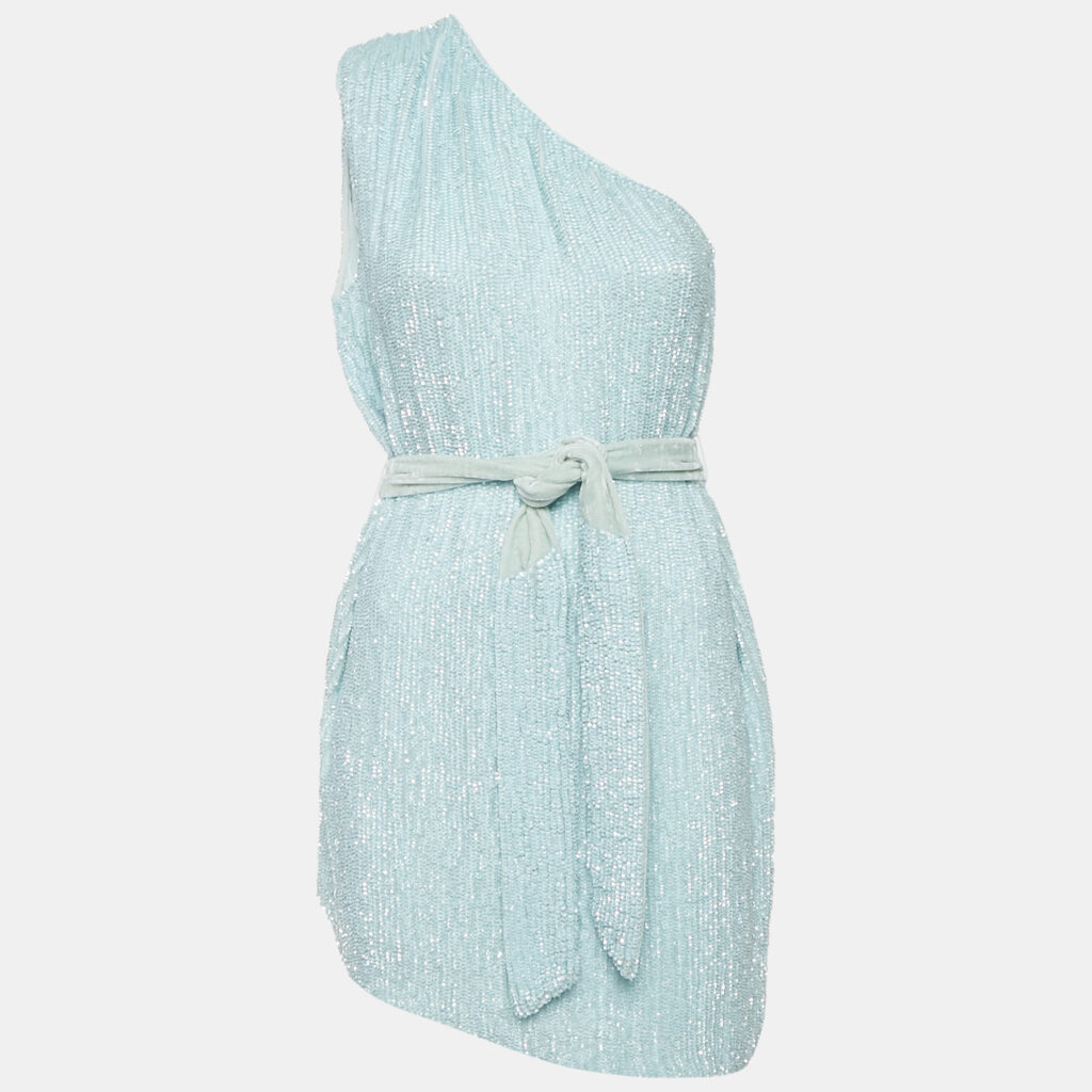 luxury-women-retrofete-used-clothes-p1147207-002 Retrofete Blue Velvet Trim Sequin One Shoulder Dress S