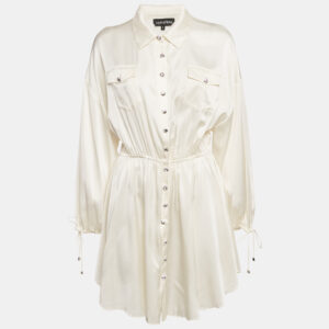 Retrofete Cream Satin Gathered Mini Dress S