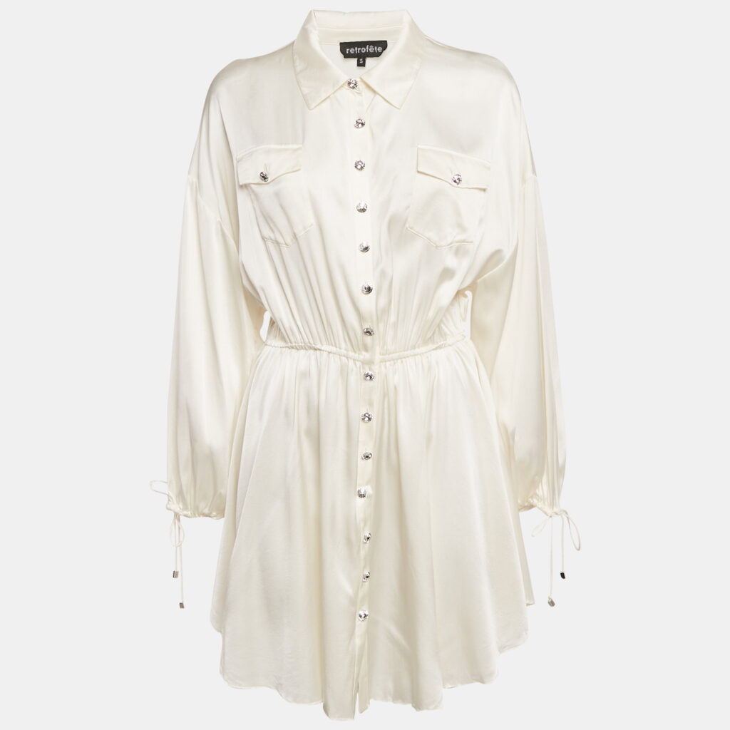 luxury-women-retrofete-used-clothes-p1148125-004 Retrofete Cream Satin Gathered Mini Dress S