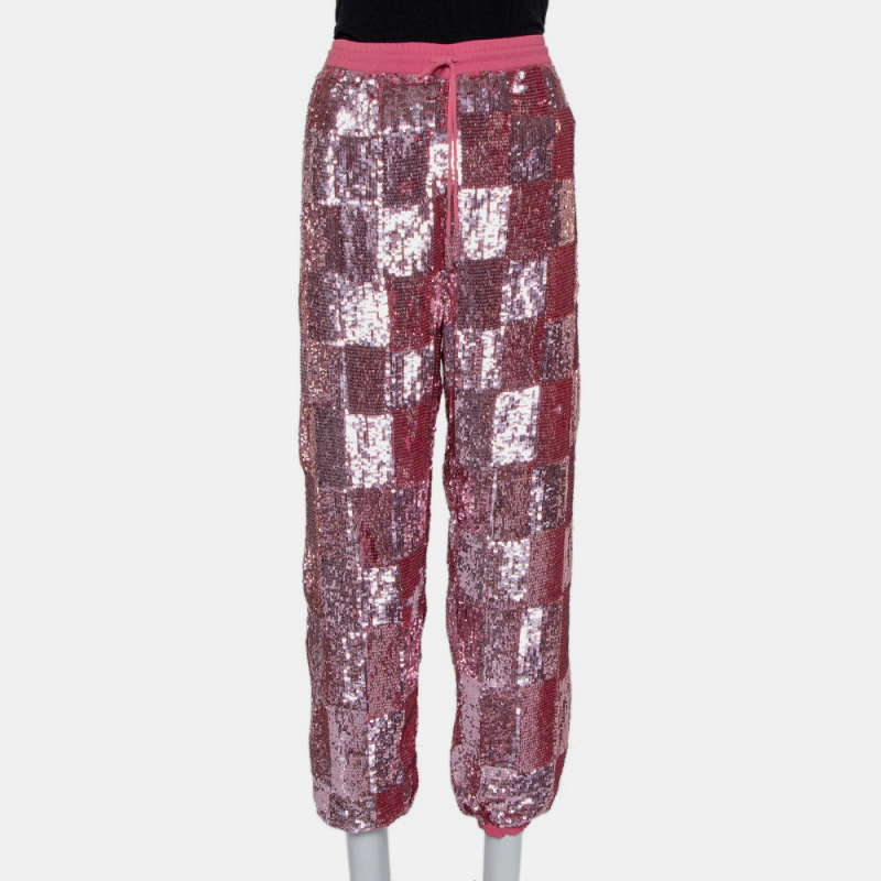 luxury-women-retrofete-used-clothes-p430603-008 Retrofete Pink Sequin Embellished Chiffon Joggers L