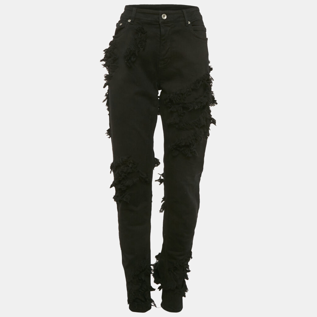 luxury-women-rick-owens-used-clothes-p1108707-002 Rick Owens DRKSHDW Black Distressed Denim Skinny Jeans M Waist 31"