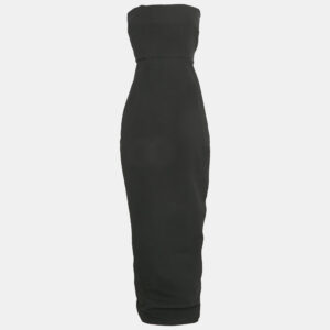 Rick Owens Black Textured Cotton Blend Off-Shoulder Maxi Dress L