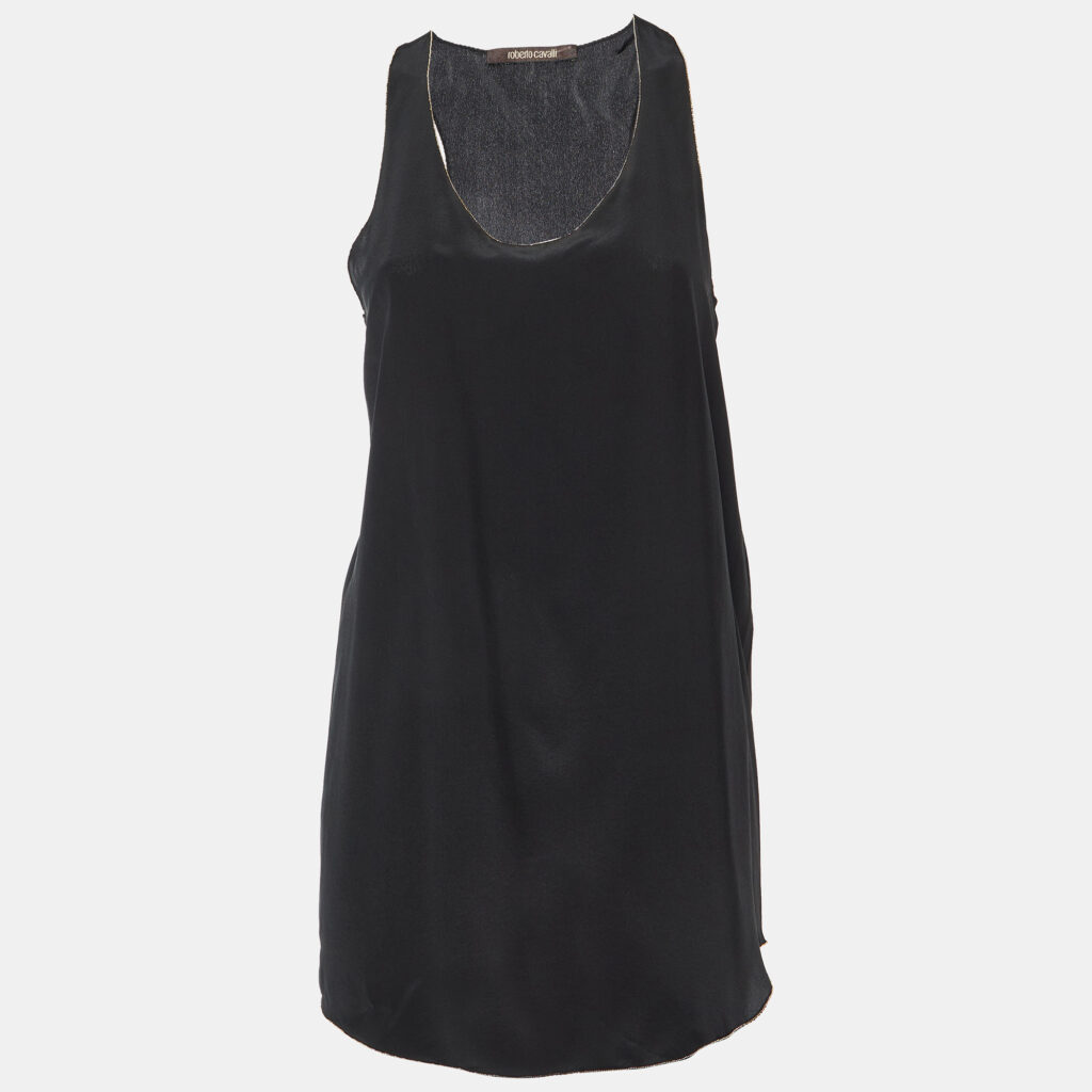 Roberto Cavalli Black Silk Bead Detail Sleeveless Top M