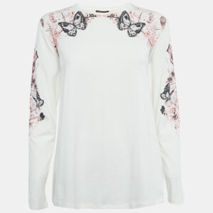 Roberto Cavalli White Printed Cotton T-Shirt XS