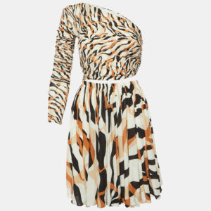 Roberto Cavalli White Macro Tiger Twiga Print Knit Cut-Out Mini Dress S