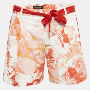Roberto Cavalli White Floral Print Cotton Tie-Up Waist Detail Shorts XS