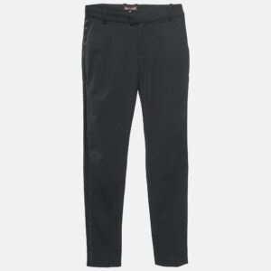 Roberto Cavalli Black Satin Trim Gabardine Formal Trousers XS