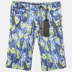 Roberto Cavalli Multicolor/Blue Printed Gabardine Cotton Bermuda Short S