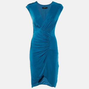 Roberto Cavalli Blue Jersey Ruched Sleeveless Short Dress M