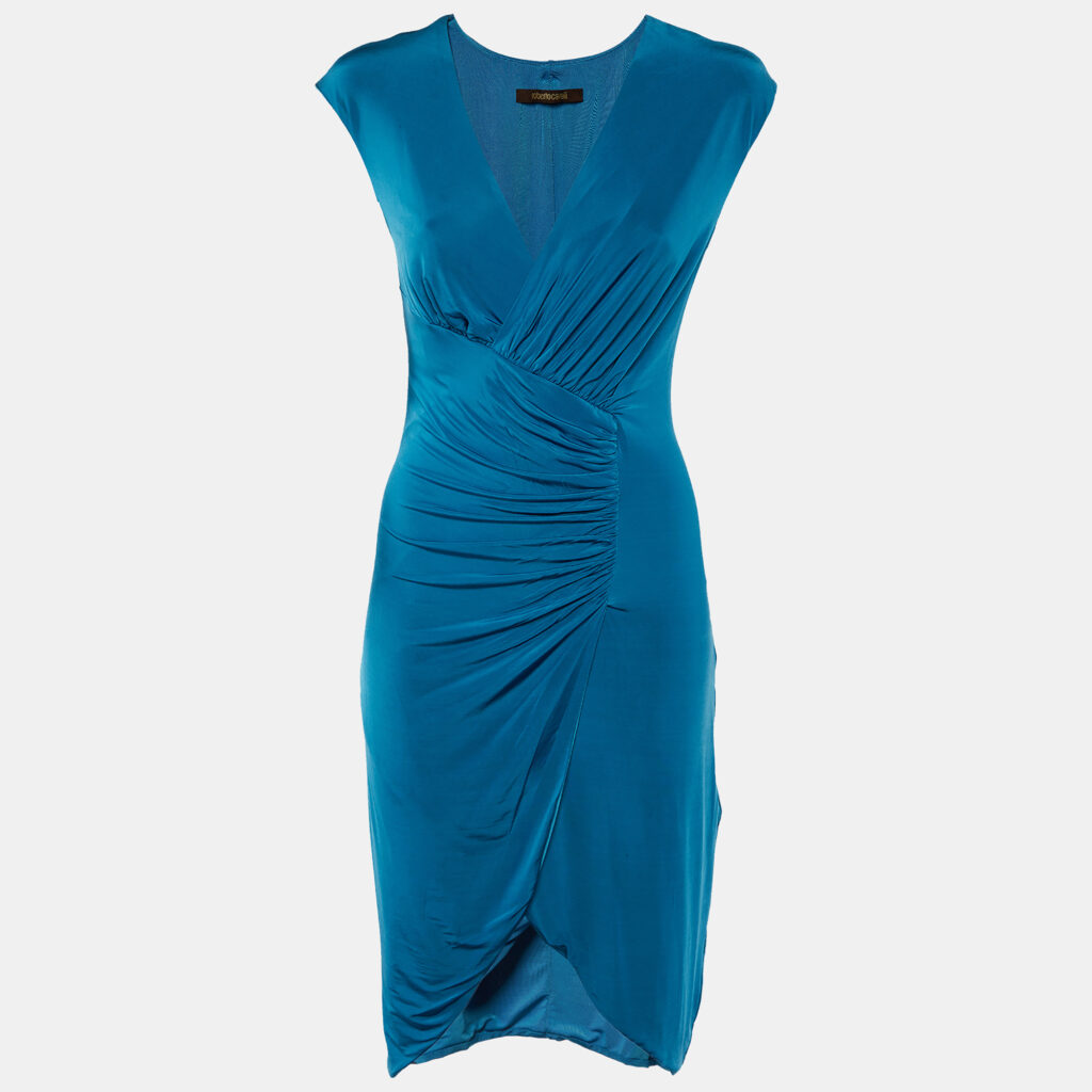 luxury-women-roberto-cavalli-new-clothes-p1135588-001 Roberto Cavalli Blue Jersey Ruched Sleeveless Short Dress M