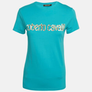 Roberto Cavalli Blue Logo Print Jersey T-Shirt M