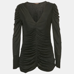 roberto cavalli black ruched jersey top l