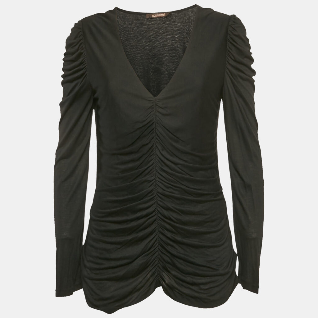 luxury-women-roberto-cavalli-new-clothes-p1165826-001.jpg Roberto Cavalli Black Ruched Jersey Top L