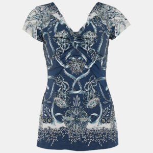 Roberto Cavalli Navy Blue Printed Synthetic Top L