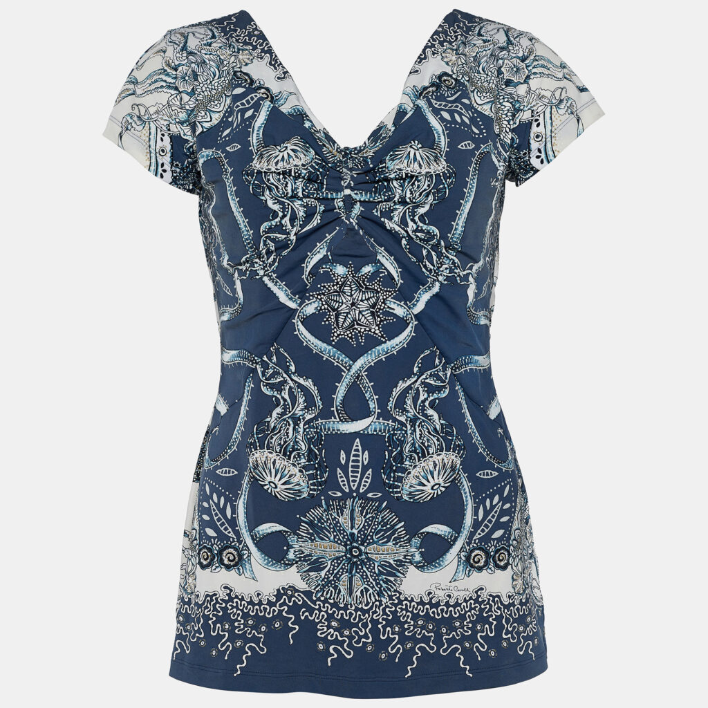luxury-women-roberto-cavalli-new-clothes-p665200-002-1 Roberto Cavalli Navy Blue Printed Synthetic Top L