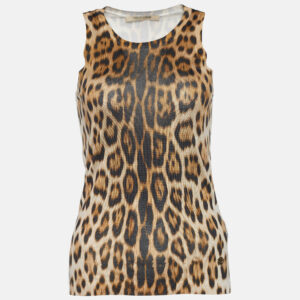 Roberto Cavalli Brown Leopard Print Knit Tank Top S