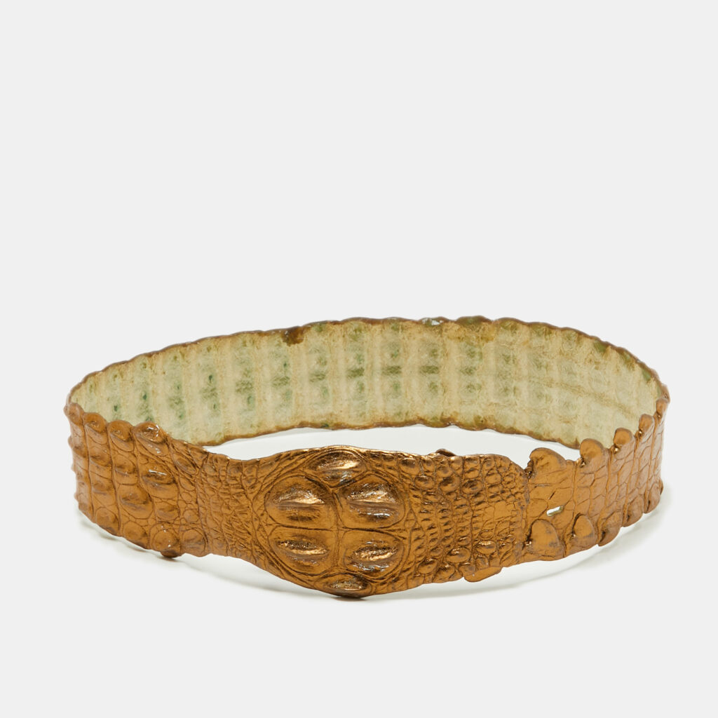 luxury-women-roberto-cavalli-used-accessories-p1159861-001 Roberto Cavalli Gold Crocodile Back Horn Waist Belt