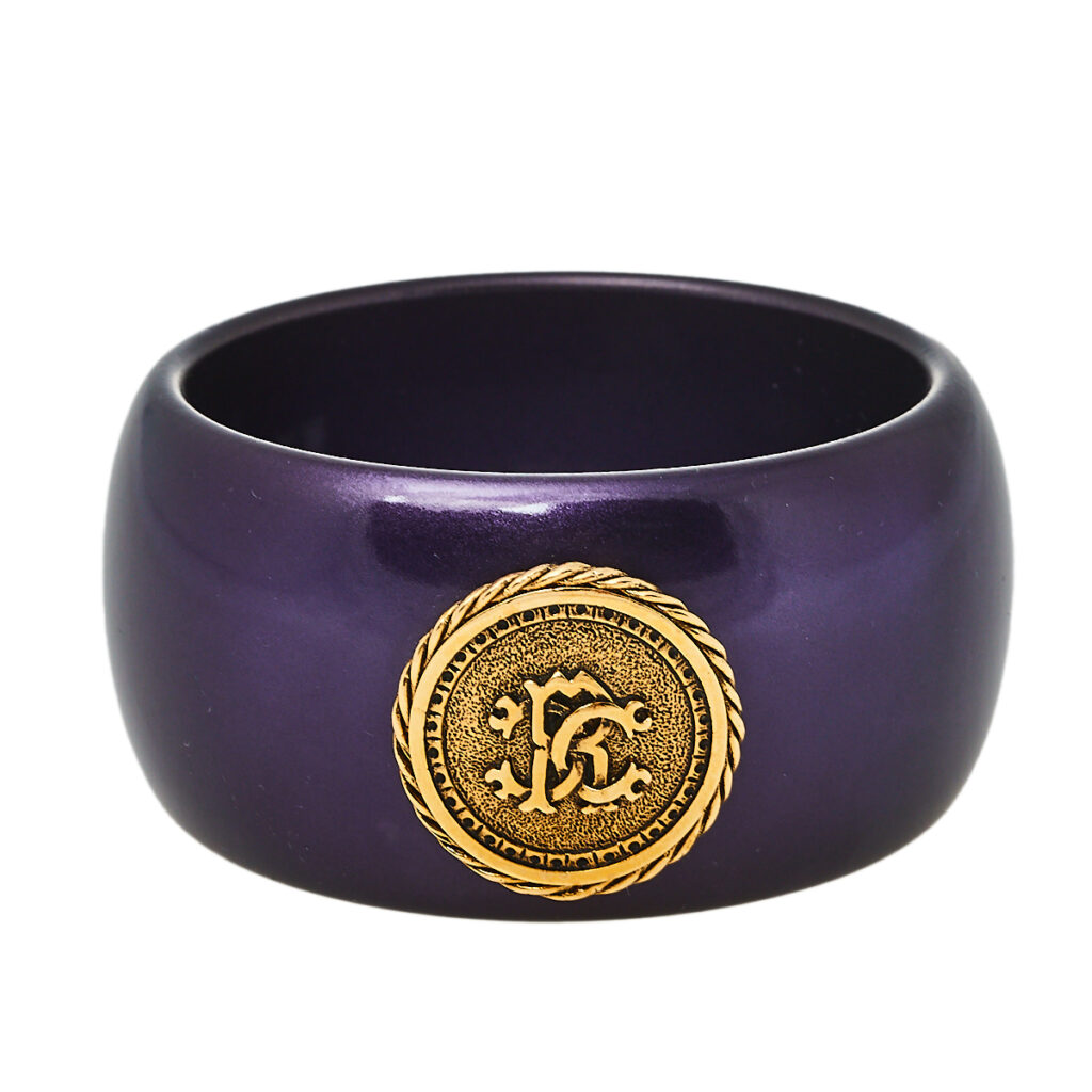 Roberto Cavalli Purple Medallion Wide Bangle Bracelet