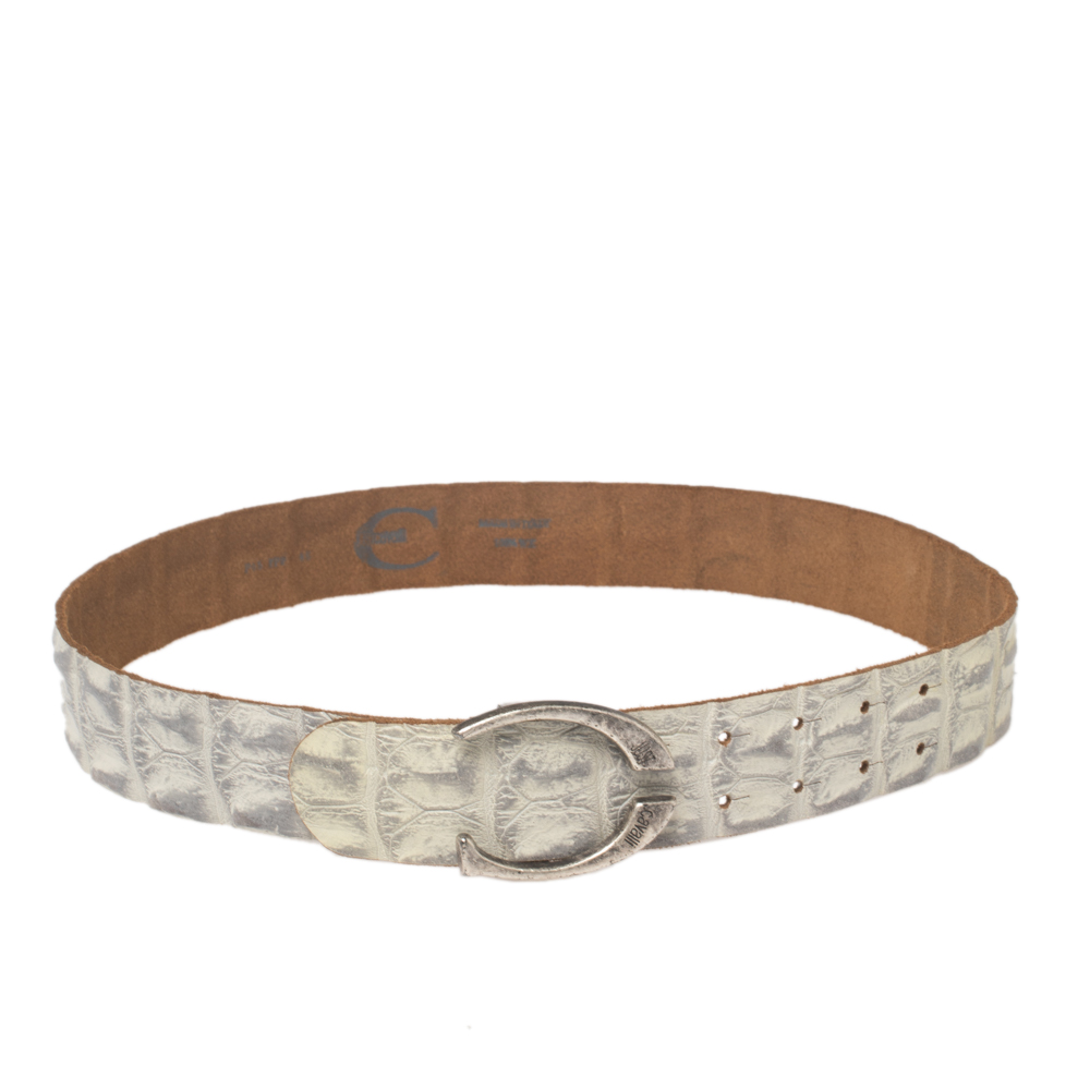 luxury-women-roberto-cavalli-used-accessories-p454254-001 Roberto Cavalli Grey/White Croc Embossed Leather Buckle Belt 85CM