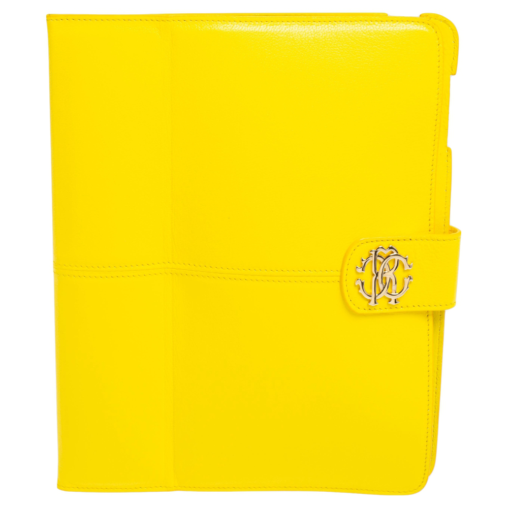 luxury-women-roberto-cavalli-used-accessories-p495527-003 Roberto Cavalli Yellow Leather Logo Buckle Detail Tablet Case