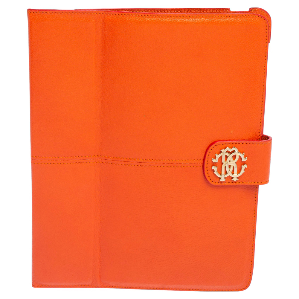 luxury-women-roberto-cavalli-used-accessories-p495532-005 Roberto Cavalli Orange Leather Logo Buckle Detail Tablet Case