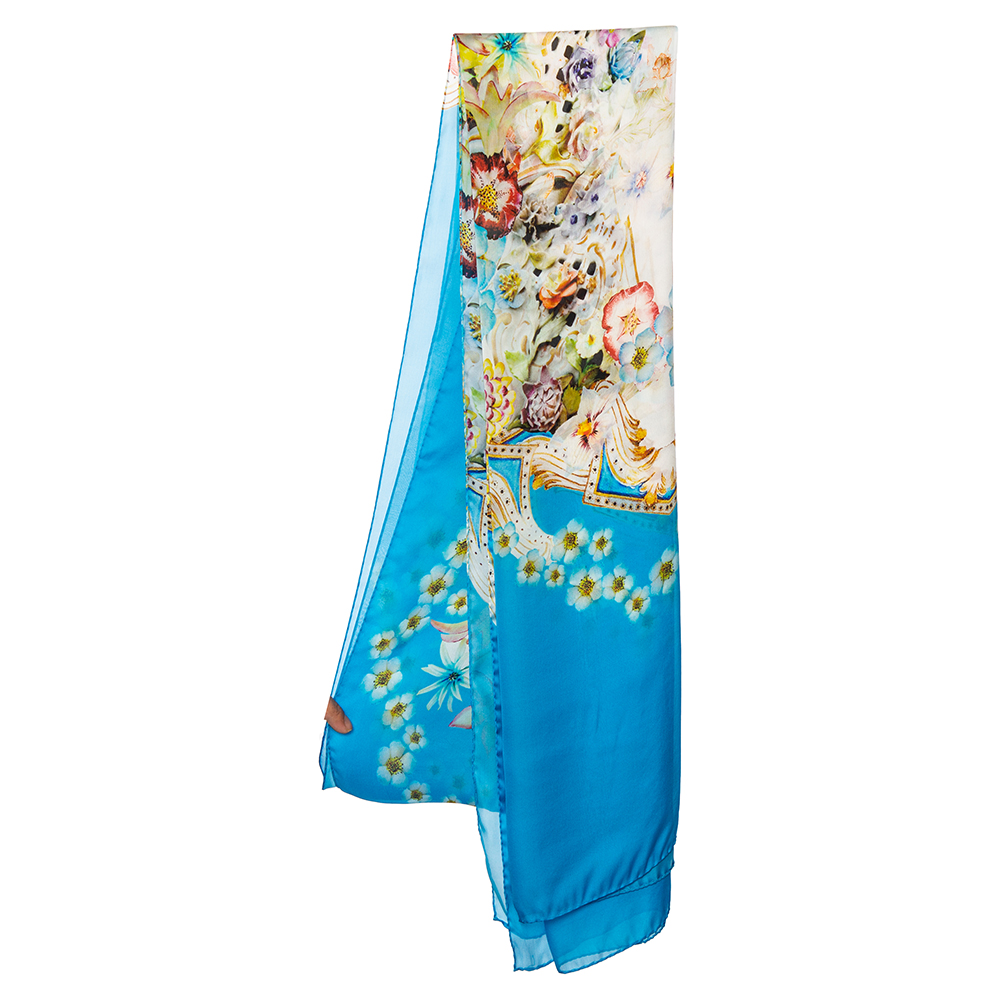 luxury-women-roberto-cavalli-used-accessories-p507950-004 Roberto Cavalli Blue Floral Printed Silk Stole