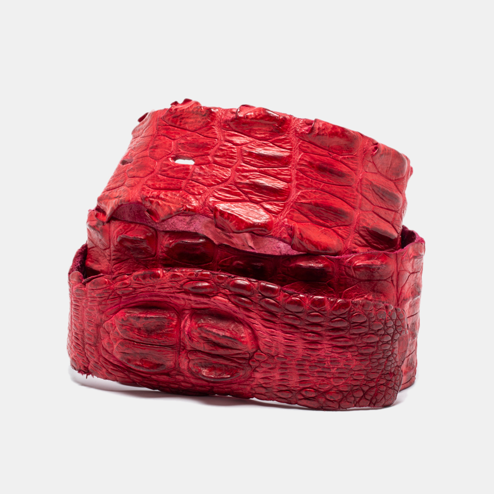 Roberto Cavalli Red Crocodile Back Horn Waist Belt