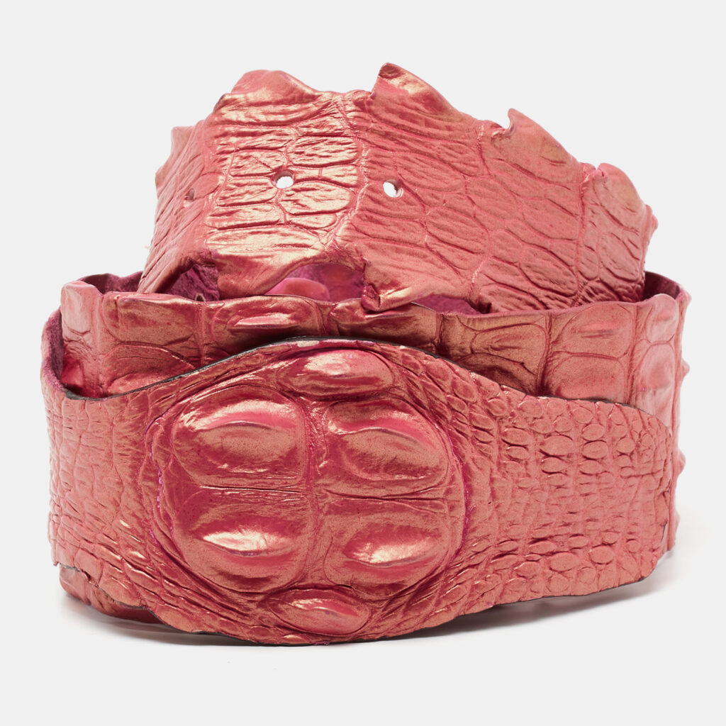 Roberto Cavalli Pink Crocodile Back Horn Waist Belt