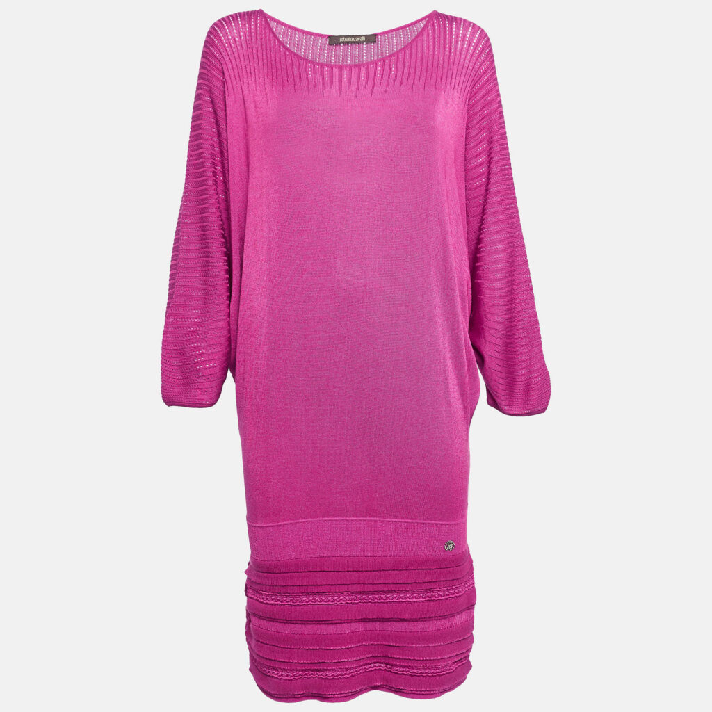 luxury-women-roberto-cavalli-used-clothes-p1033137-002 Roberto Cavalli Pink Pointelle Knit Dolman Sleeve Mini Dress M