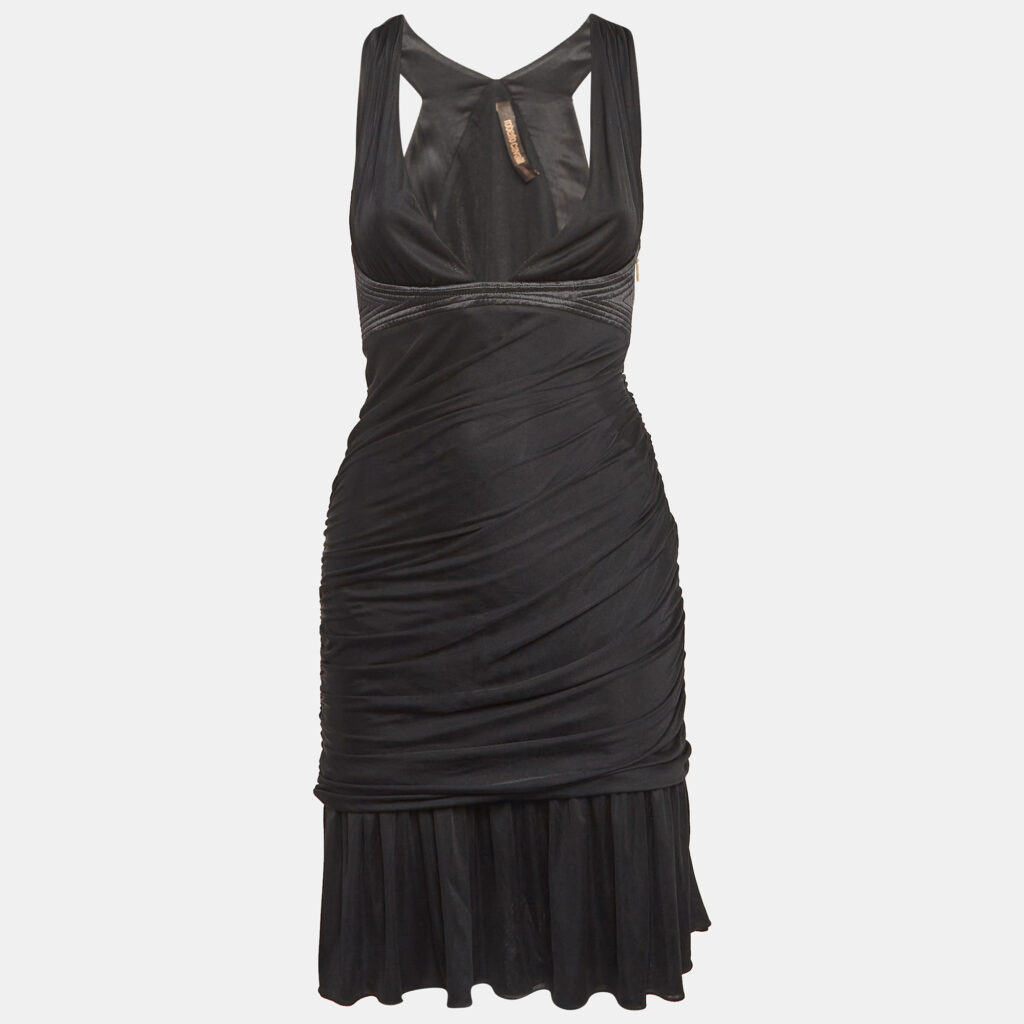 luxury-women-roberto-cavalli-used-clothes-p1038218-001 Roberto Cavalli Black Stretch Crepe Ruche Midi Dress S
