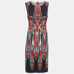 Roberto Cavalli Black/Red Printed Stretch Crepe Short Dress M