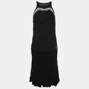 Roberto Cavalli Black Embellished Jersey Sleeveless Midi Dress M
