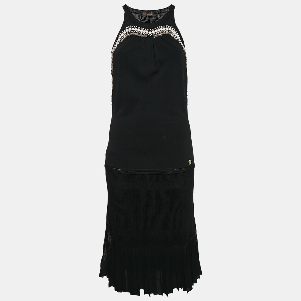 luxury-women-roberto-cavalli-used-clothes-p1070655-001 Roberto Cavalli Black Embellished Jersey Sleeveless Midi Dress M