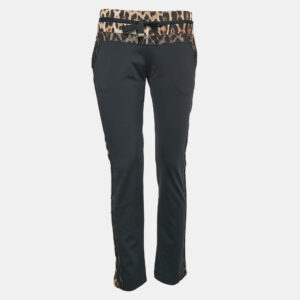 Roberto Cavalli Gym Black Leopard Print Jersey Track Pants L
