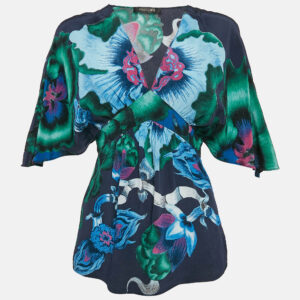 Roberto Cavalli Multicolor Printed Silk V-Neck Top M