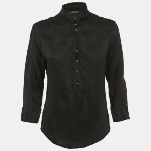 Roberto Cavalli Black Crinkled Crepe Tunic Top S