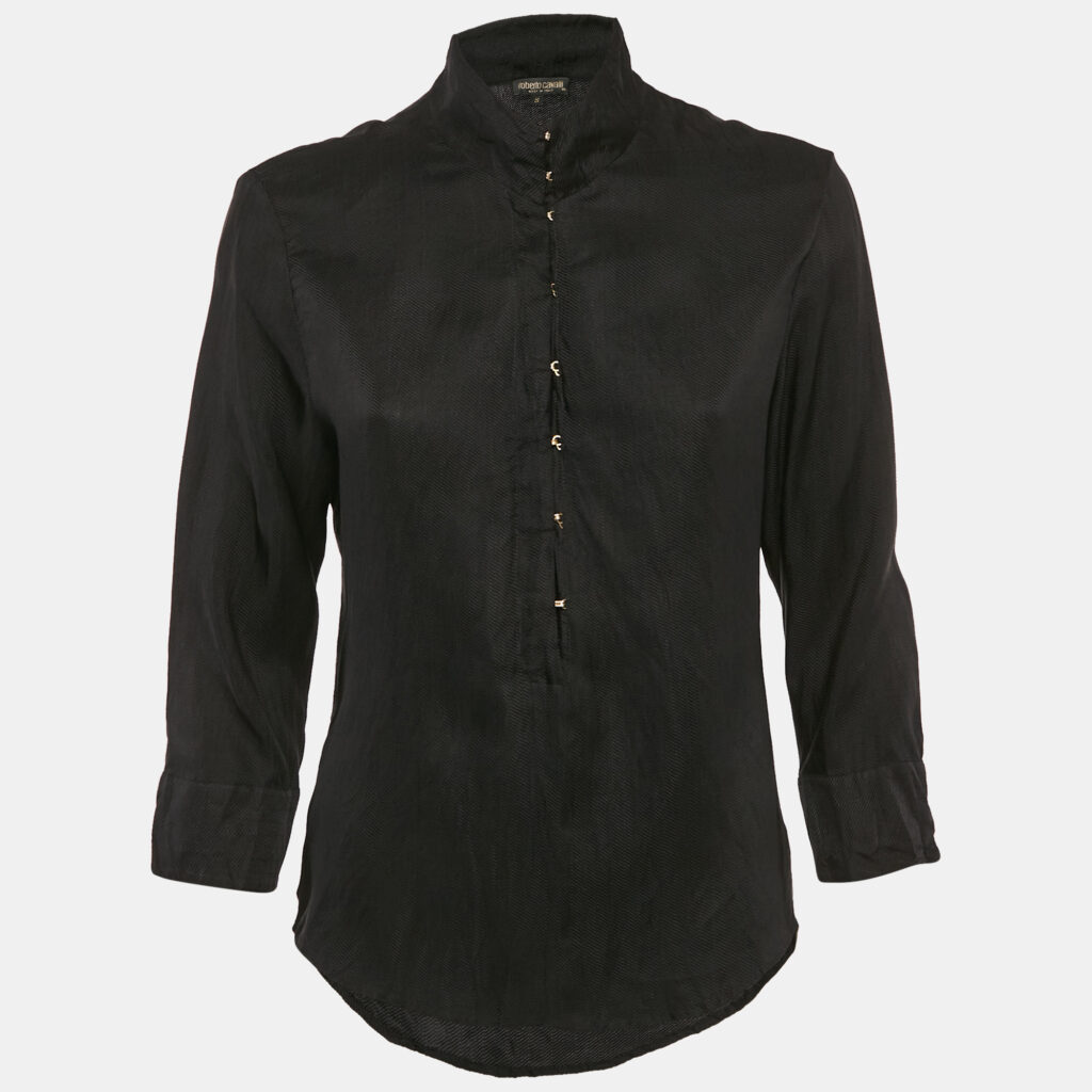 luxury-women-roberto-cavalli-used-clothes-p1101632-002 Roberto Cavalli Black Crinkled Crepe Tunic Top S