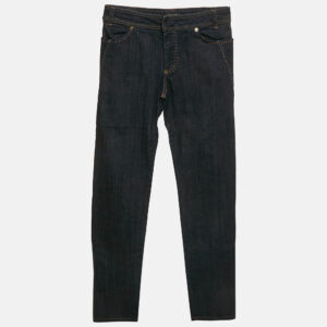 Roberto Cavalli Navy Blue Denim Embroidered Straight Leg Jeans S Waist 25"