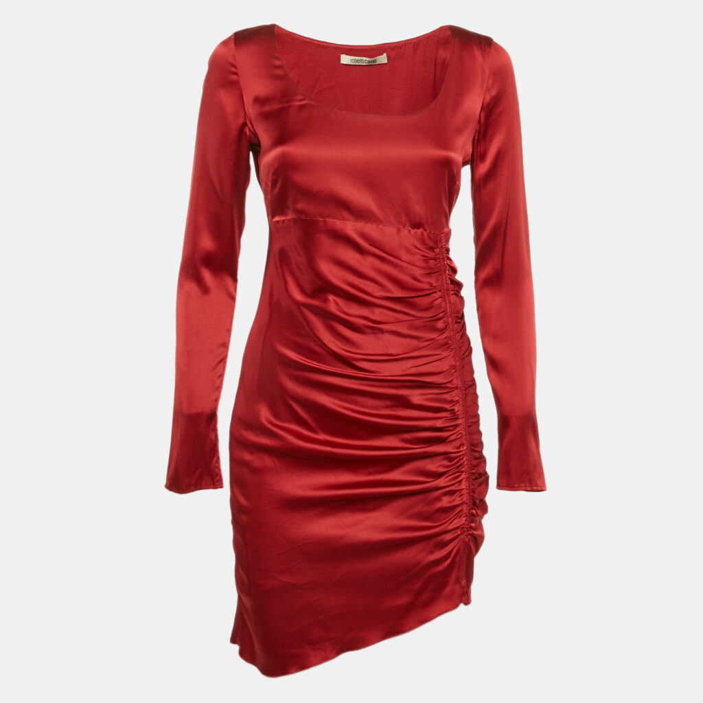 luxury-women-roberto-cavalli-used-clothes-p1108597-001 Roberto Cavalli Red Satin Silk Ruched Mini Dress S
