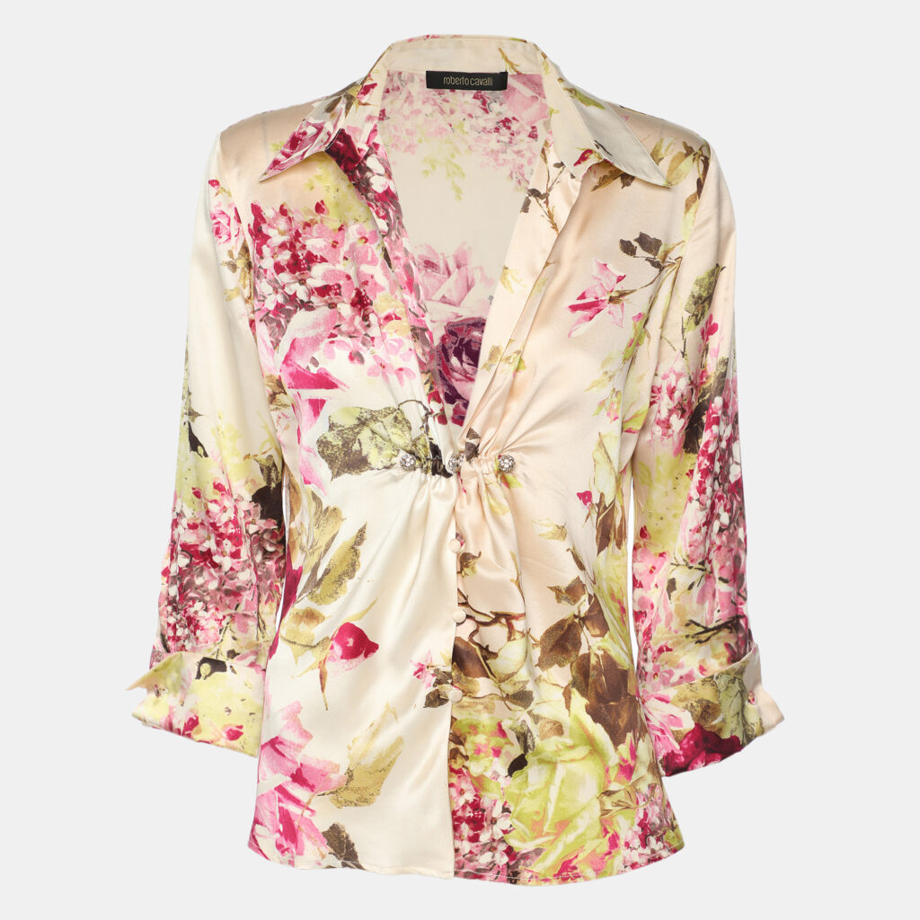 Roberto Cavalli Multicolor Floral Print Silk Top S