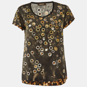 Roberto Cavalli Brown Eyelet Detail Top S