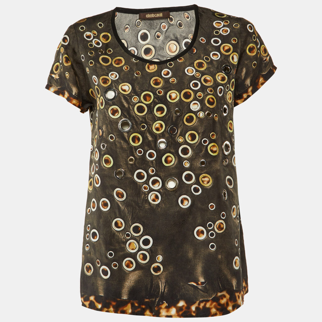luxury-women-roberto-cavalli-used-clothes-p1132880-003 Roberto Cavalli Brown Eyelet Detail Top S