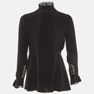 Roberto Cavalli Black Silk Lace Trimmed Top S