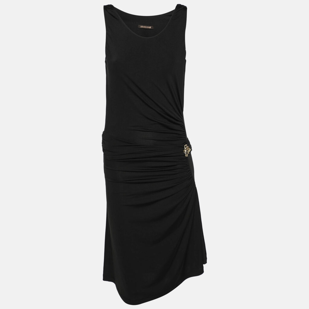 Roberto Cavalli Black Stretch Fabric Embellished Dress S