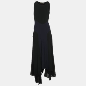 Roberto Cavalli Black/Blue Crepe Sleeveless Dress XL