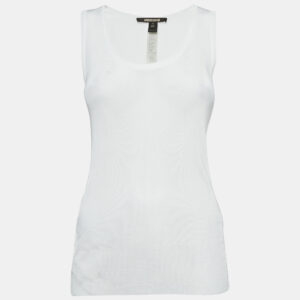 Roberto Cavalli White Jersey Lace Trimmed Tank Top M
