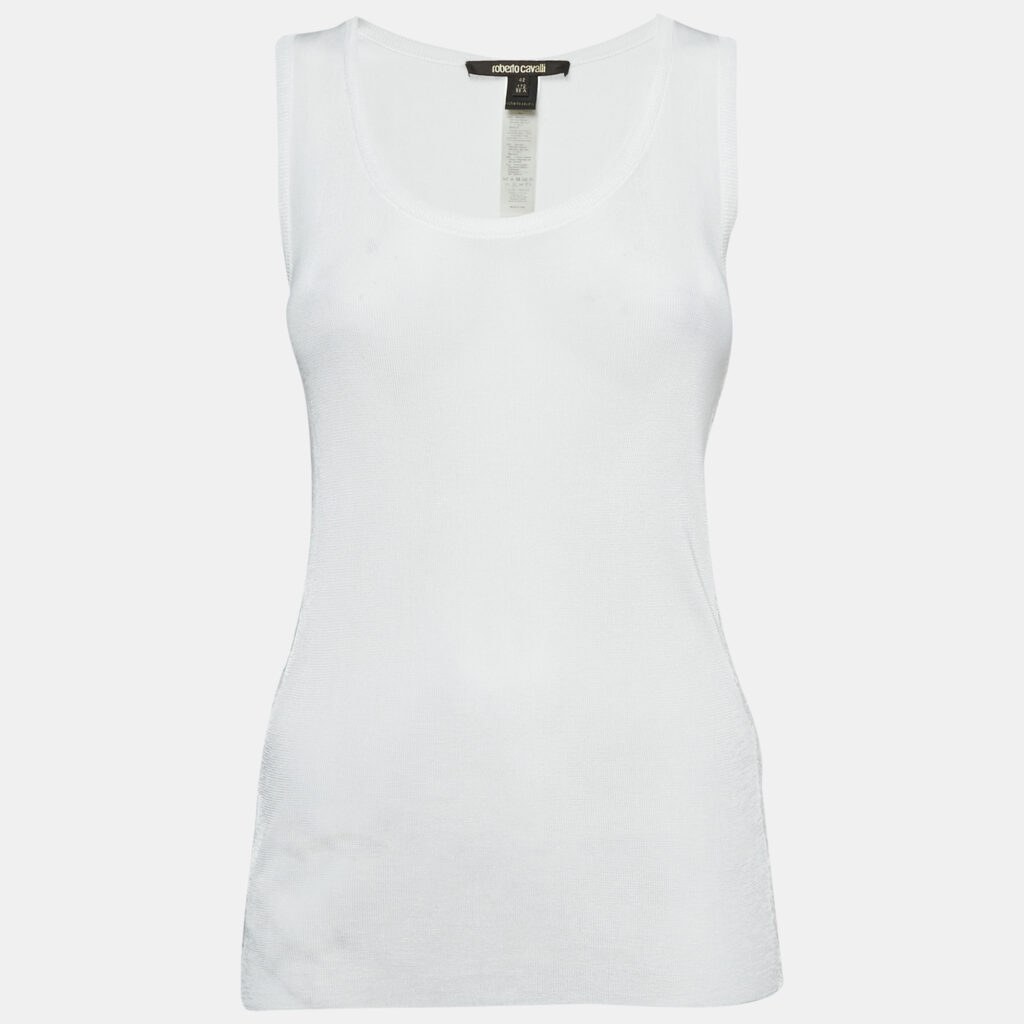 luxury-women-roberto-cavalli-used-clothes-p1142089-003 Roberto Cavalli White Jersey Lace Trimmed Tank Top M
